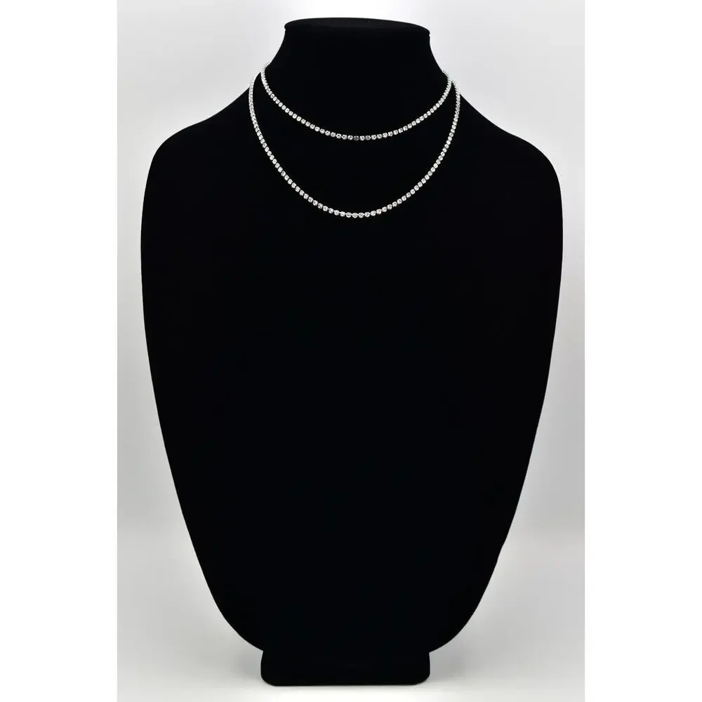 Vintage Rhinestone Crystal Multi-Chain Necklace Sparkling Silver Tone Y2K BinBL